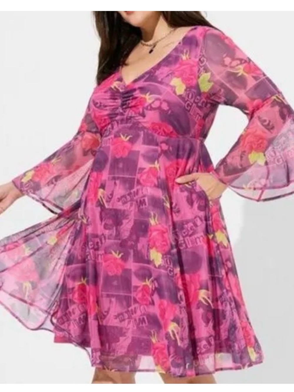 Betsey Johnson Pink and Purple Floral Midi Dress mesh torrid 1 14-16